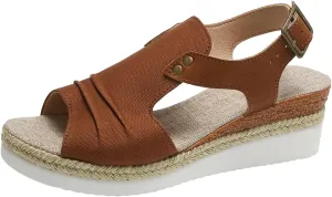 Wedge Sandals for Women Espadrilles Dressy Orthotic Platform Sandal Open Toe Comfortable Summer Shoes with Ankle Strap