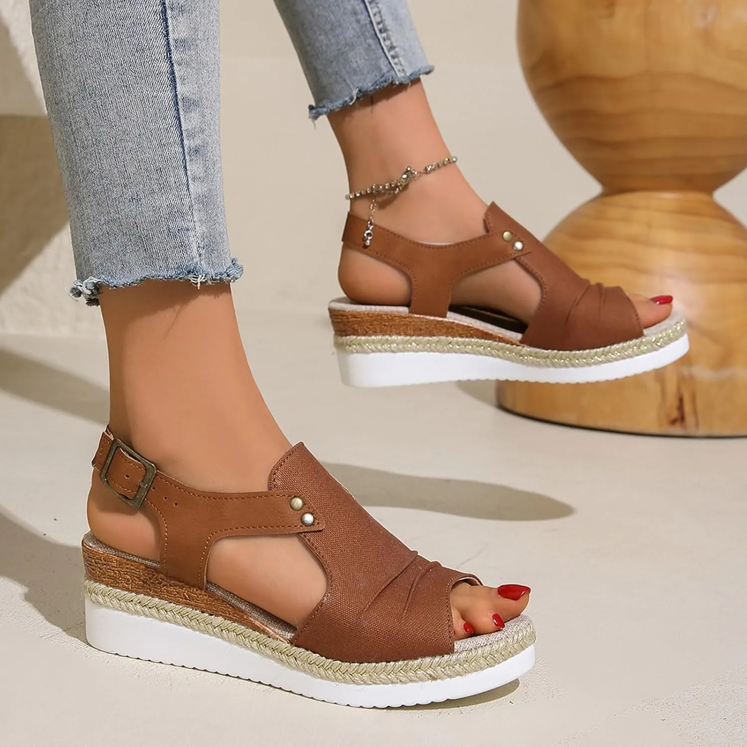 Wedge Sandals for Women Espadrilles Dressy Orthotic Platform Sandal Open Toe Comfortable Summer Shoes with Ankle Strap