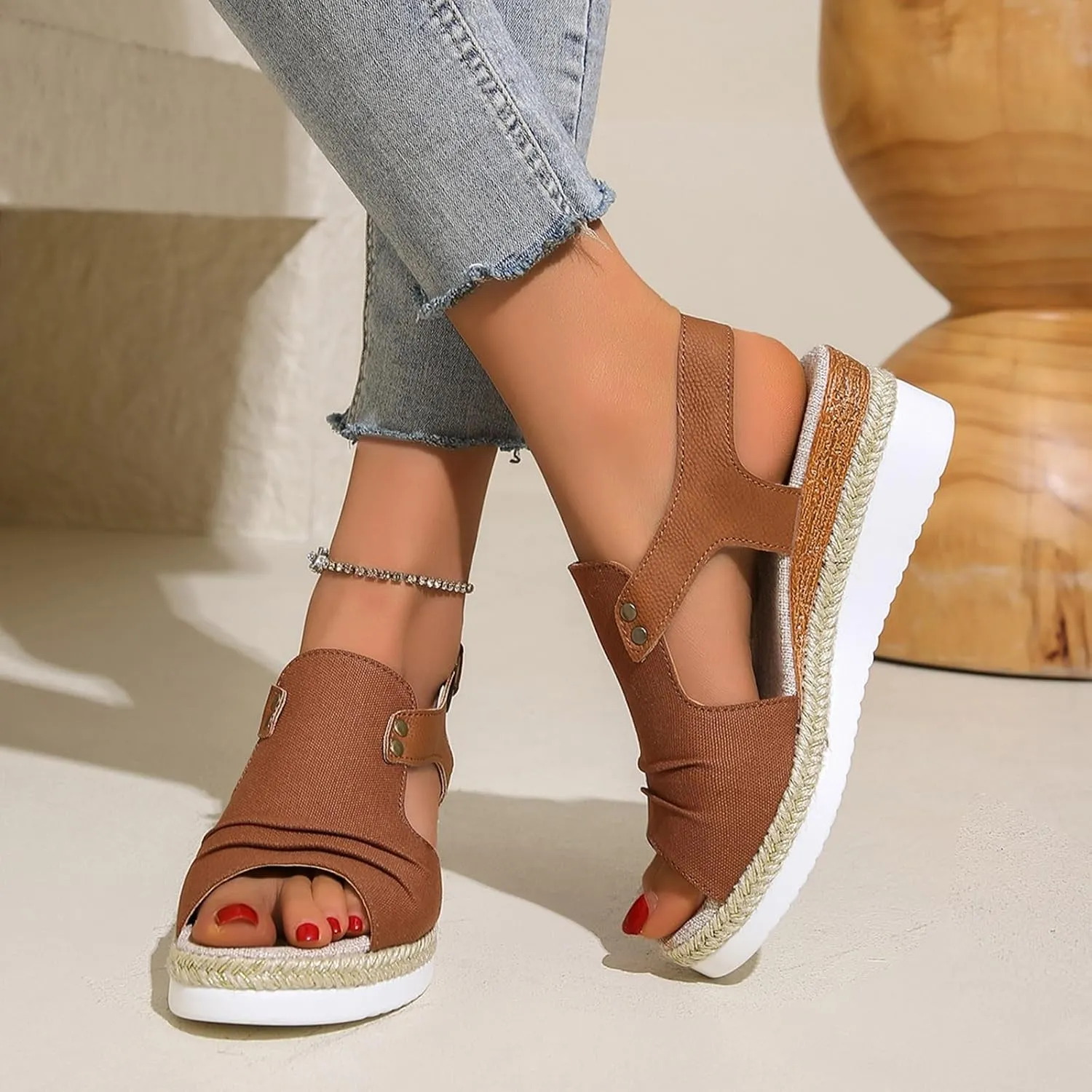 Wedge Sandals for Women Espadrilles Dressy Orthotic Platform Sandal Open Toe Comfortable Summer Shoes with Ankle Strap
