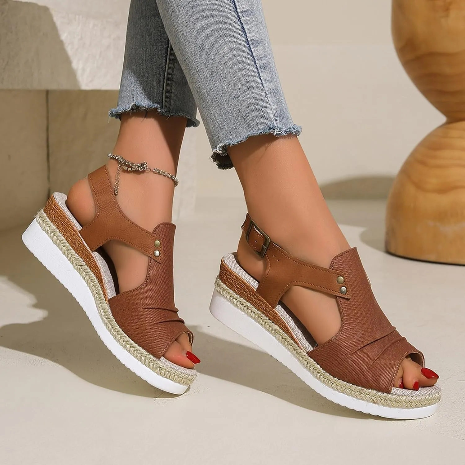 Wedge Sandals for Women Espadrilles Dressy Orthotic Platform Sandal Open Toe Comfortable Summer Shoes with Ankle Strap