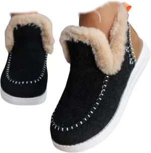 Winter Boots For Women 2024 Dressy Casual Slip-on Warm Loafers Shoes Faux Fur-Lined Comfortable Snow Ankle Boots