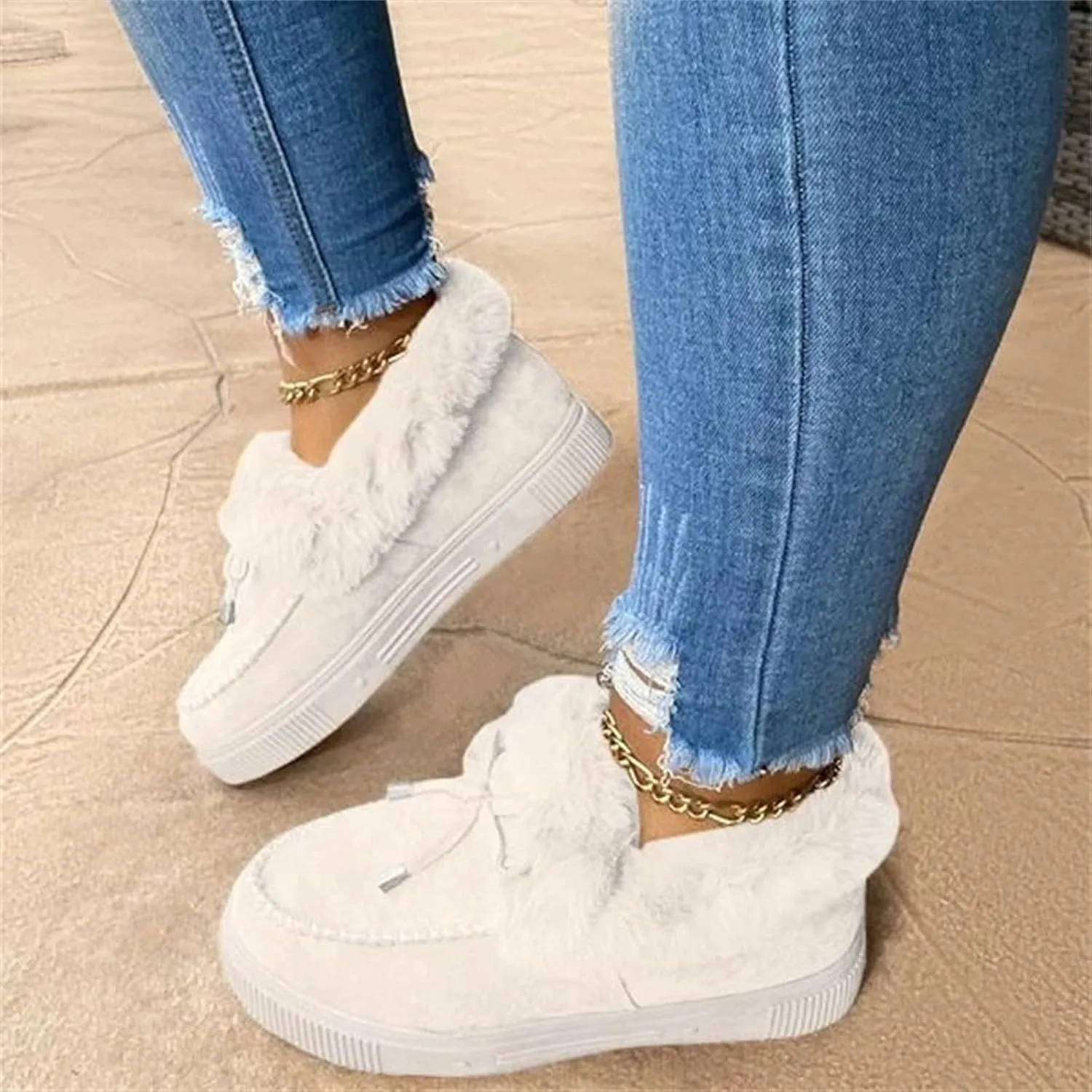 Winter Boots For Women 2024 Fashion Snow Boots Slip on Fur Lined Lightweight Warm Ankle Booties Comfort Loafers Shoes