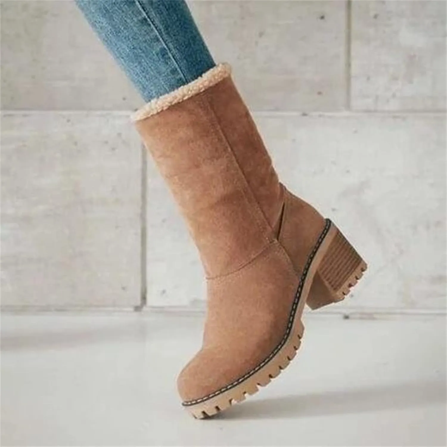 Winter Boots For Women Fashion Snow Boots 2024 Lightweight Cold Weather Fur Lined Warm Mid Calf Boots Ankle Booties