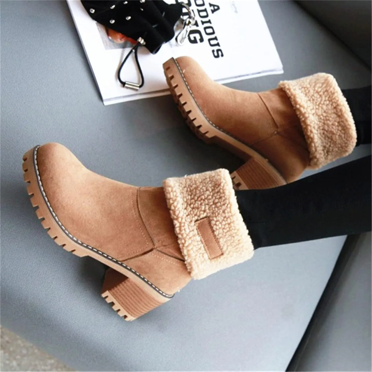 Winter Boots For Women Fashion Snow Boots 2024 Lightweight Cold Weather Fur Lined Warm Mid Calf Boots Ankle Booties