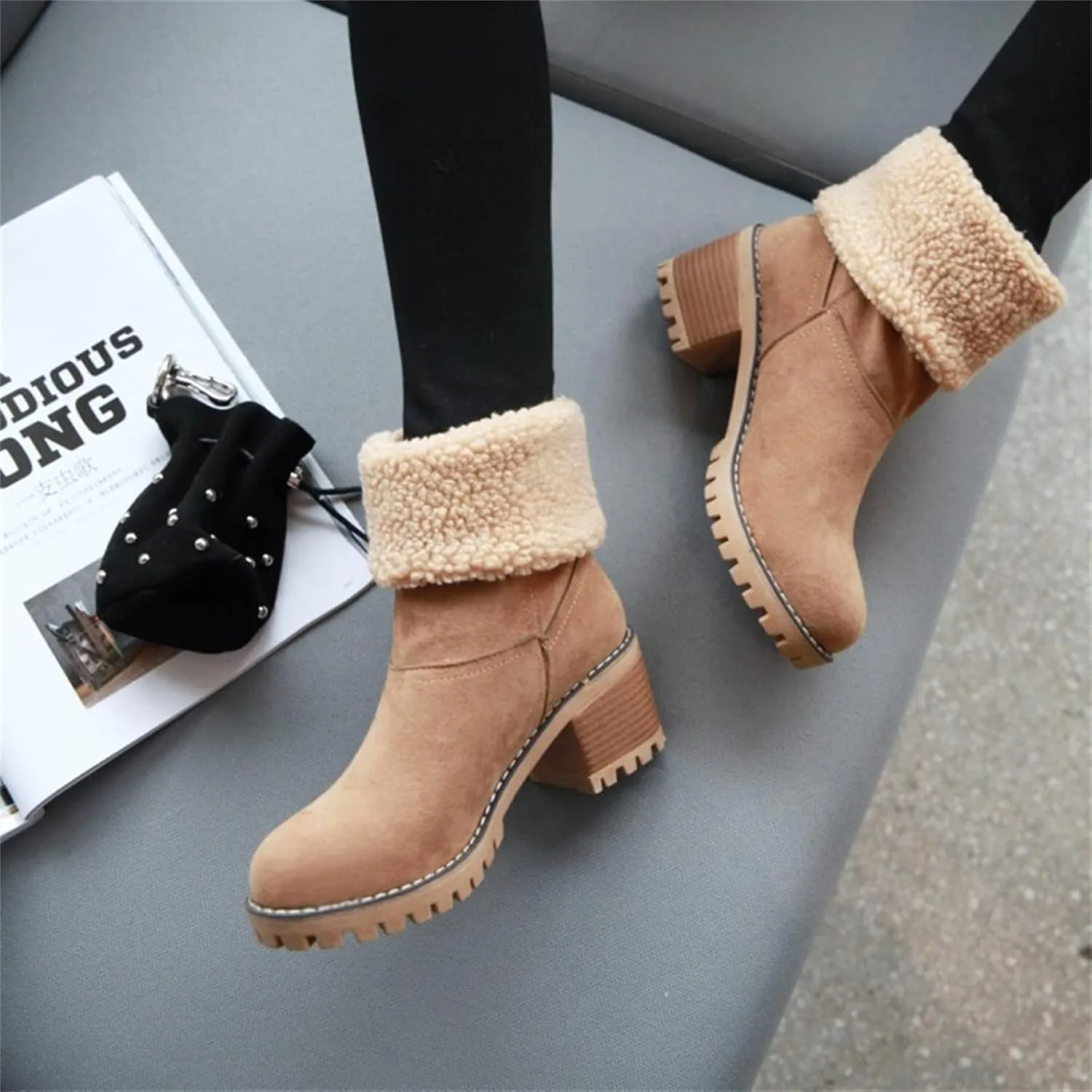 Winter Boots For Women Fashion Snow Boots 2024 Lightweight Cold Weather Fur Lined Warm Mid Calf Boots Ankle Booties