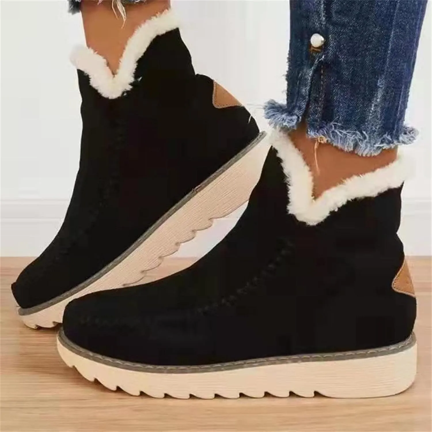 Winter Dress Boots For Women 2024 Snow Boots with Fur Lined Warm Slip On Ankle Booties Comfortable Loafers Shoes