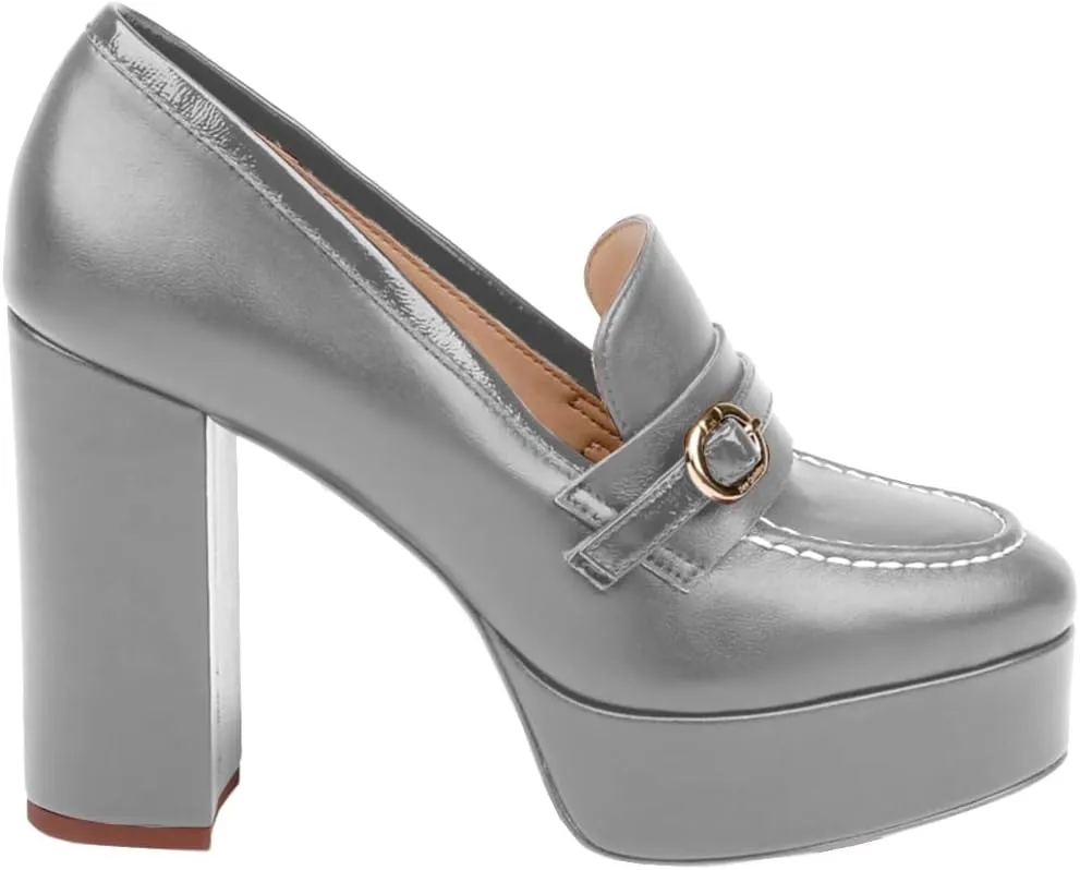 Women Chunky High Heel Platform Loafers Closed Round Toe Heels Loafers Buckle Matte 4 inch Block Heel Penny Loafers Pumps Platform Slip On Dress Heels Office Retro Chic Size 4-11 M US
