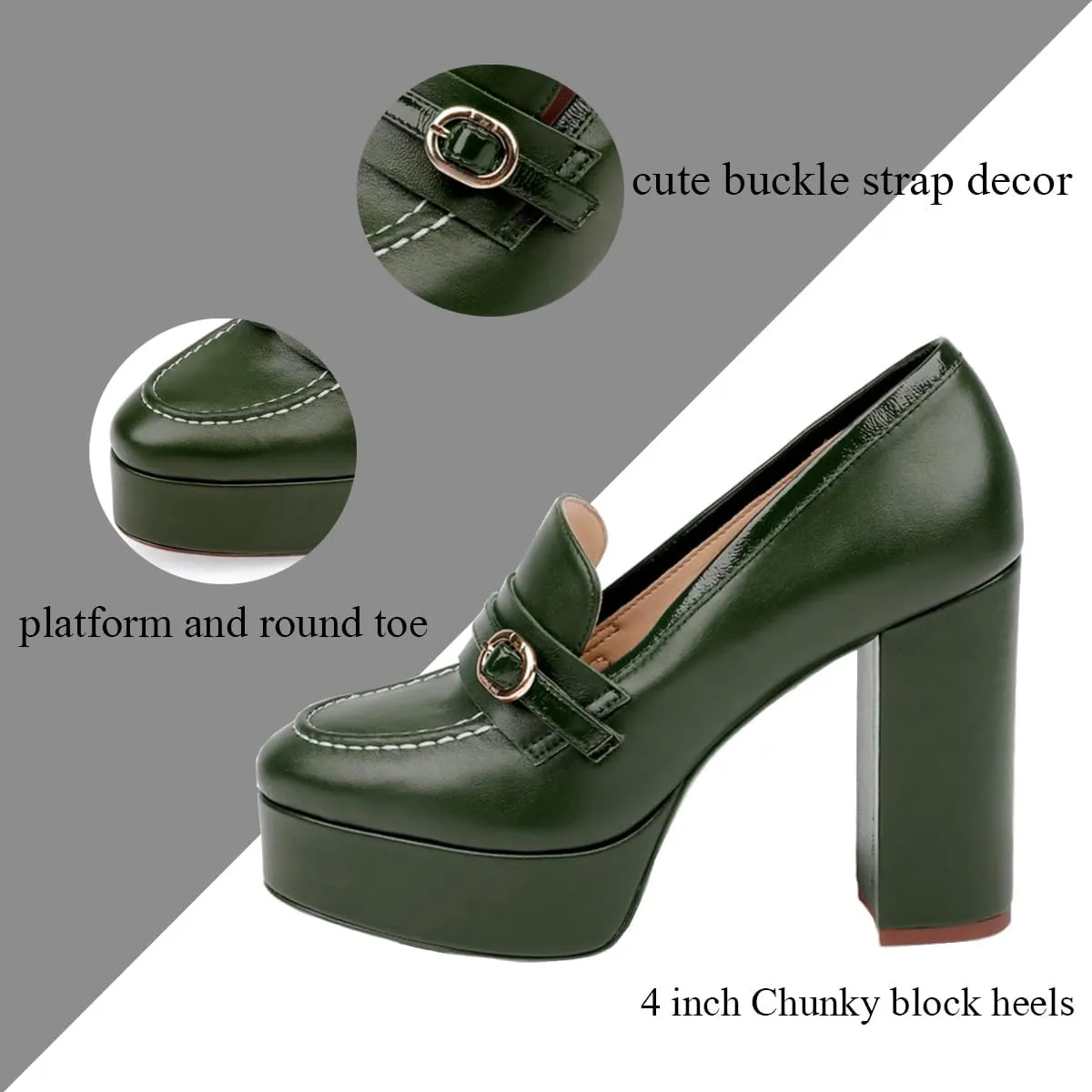 Women Chunky High Heel Platform Loafers Closed Round Toe Heels Loafers Buckle Matte 4 inch Block Heel Penny Loafers Pumps Platform Slip On Dress Heels Office Retro Chic Size 4-11 M US