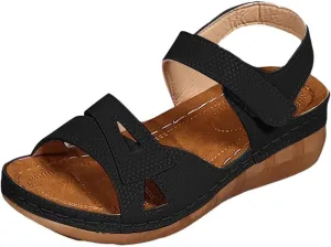 Women Comfortable Sandals Orthotic Walking Sandals Orthopedic Arch Support Sandal Slip On Low Wedge Casual Sandal Adjustable Ankle Strap Concise Casual Summer Shoes