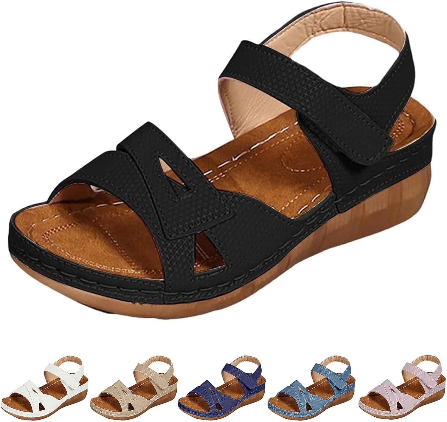 Women Comfortable Sandals Orthotic Walking Sandals Orthopedic Arch Support Sandal Slip On Low Wedge Casual Sandal Adjustable Ankle Strap Concise Casual Summer Shoes