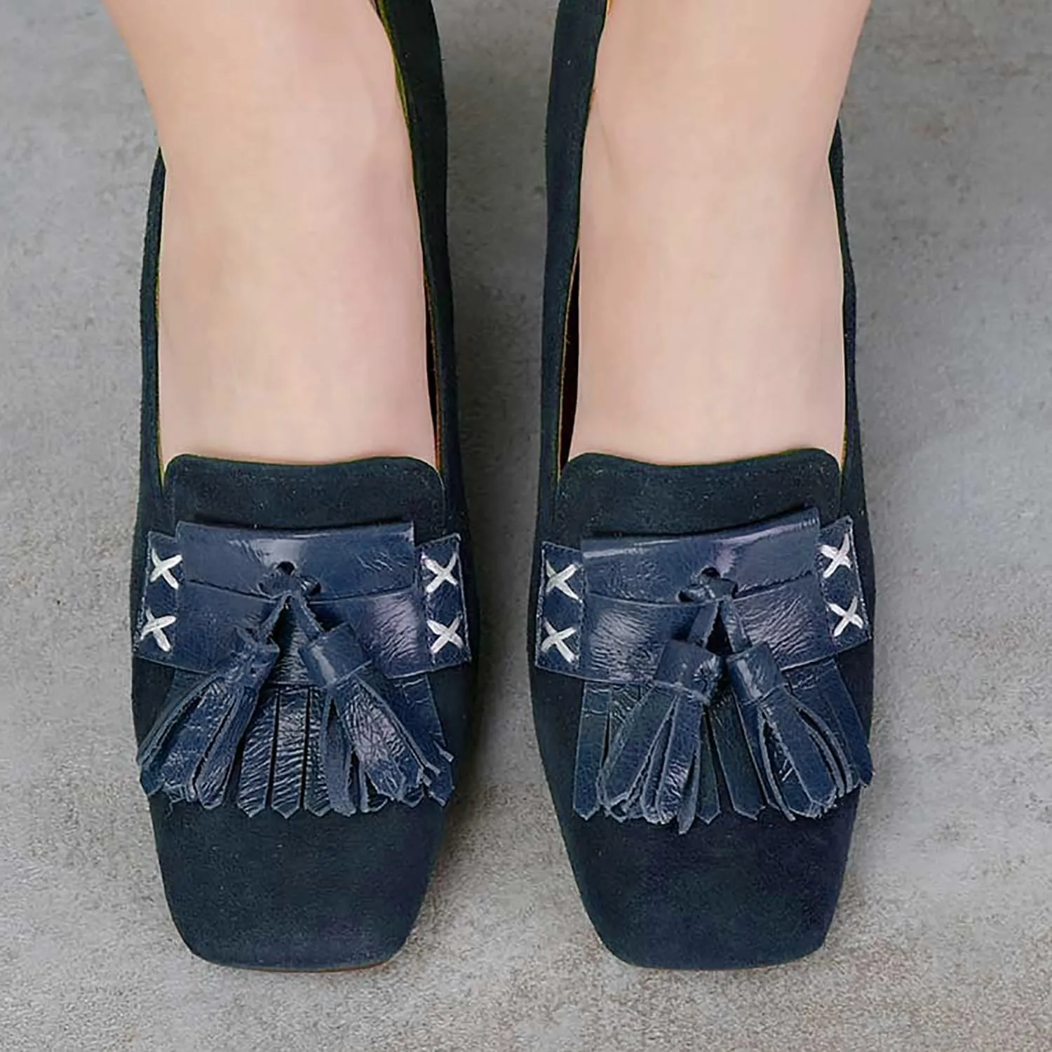 Women Fringe Loafer Block Heels Square Toe Chunky Heel Loafers Pumps Tassel Suede Slip On Dress Loafer Shoes Chunky High Heels Fringed Vintage Comfort Office Ladies Loafers 4-11 M US