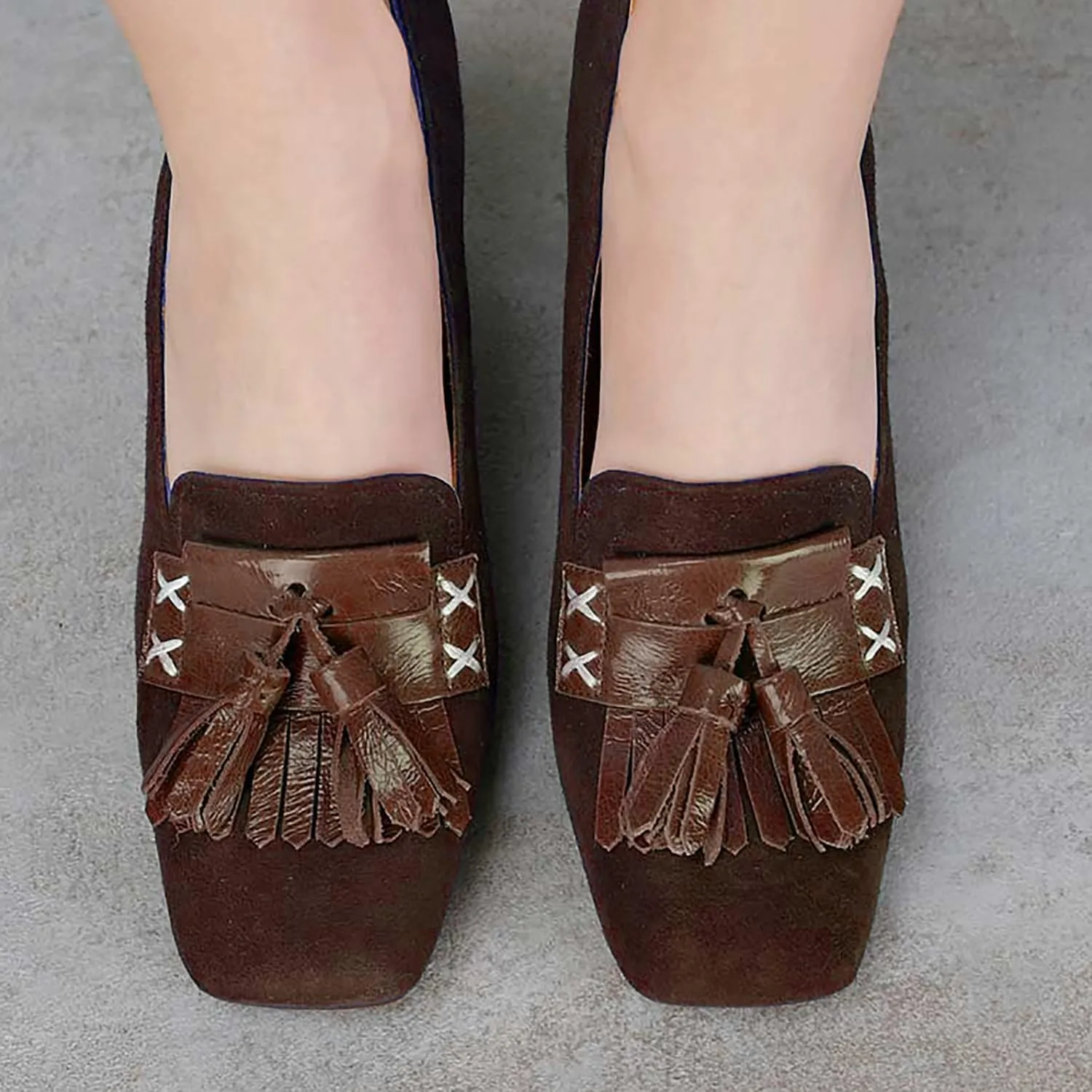Women Fringe Loafer Block Heels Square Toe Chunky Heel Loafers Pumps Tassel Suede Slip On Dress Loafer Shoes Chunky High Heels Fringed Vintage Comfort Office Ladies Loafers 4-11 M US