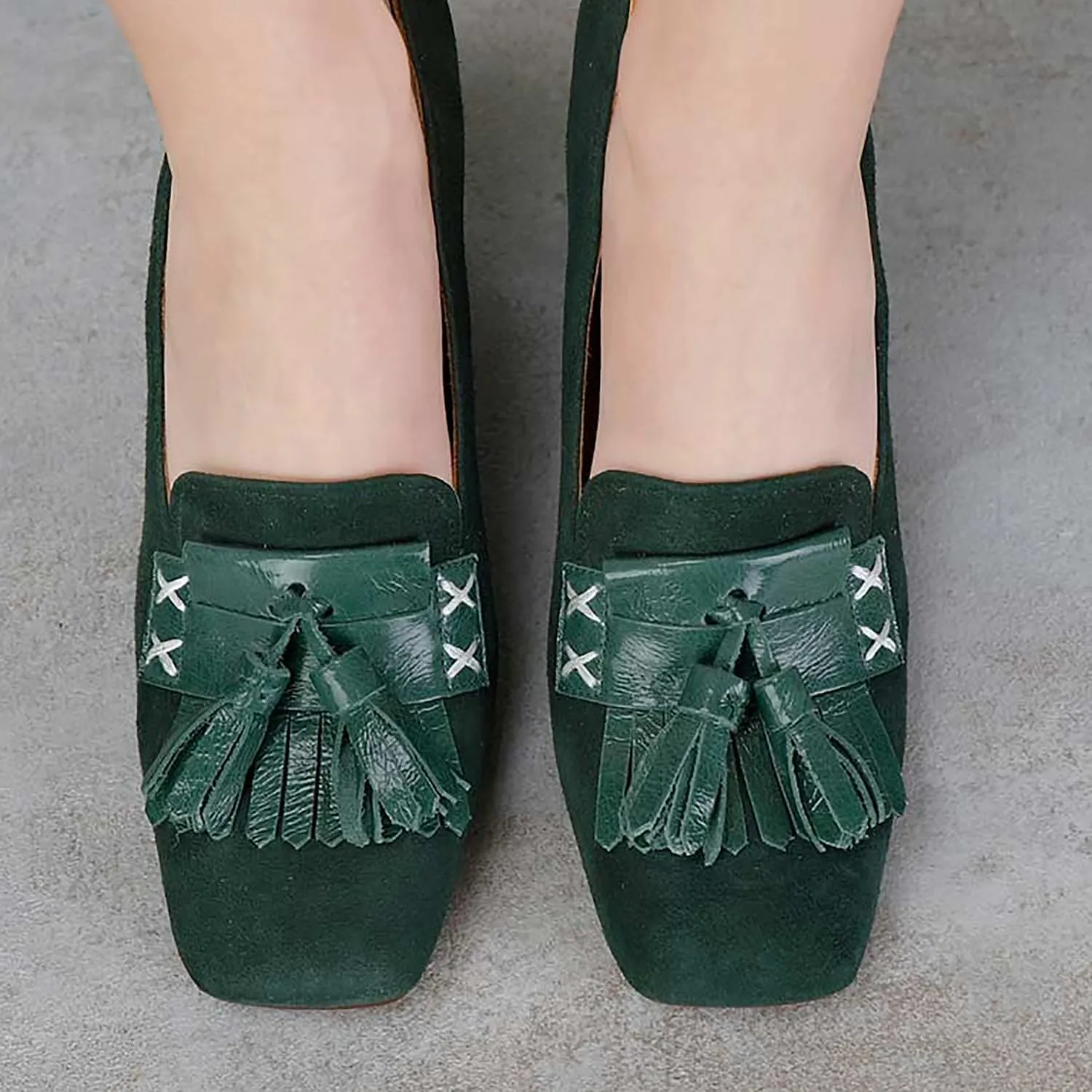 Women Fringe Loafer Block Heels Square Toe Chunky Heel Loafers Pumps Tassel Suede Slip On Dress Loafer Shoes Chunky High Heels Fringed Vintage Comfort Office Ladies Loafers 4-11 M US