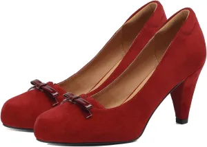 Women Round Toe Chunky Block Heel Pumps Bow Slip On Pump Shoes 3 inch Cone Heels Suede Closed Toe Bow Dress High Heels Loafers Sexy Elegant Retro Party Wedding Bridal Heels 4-11 M US