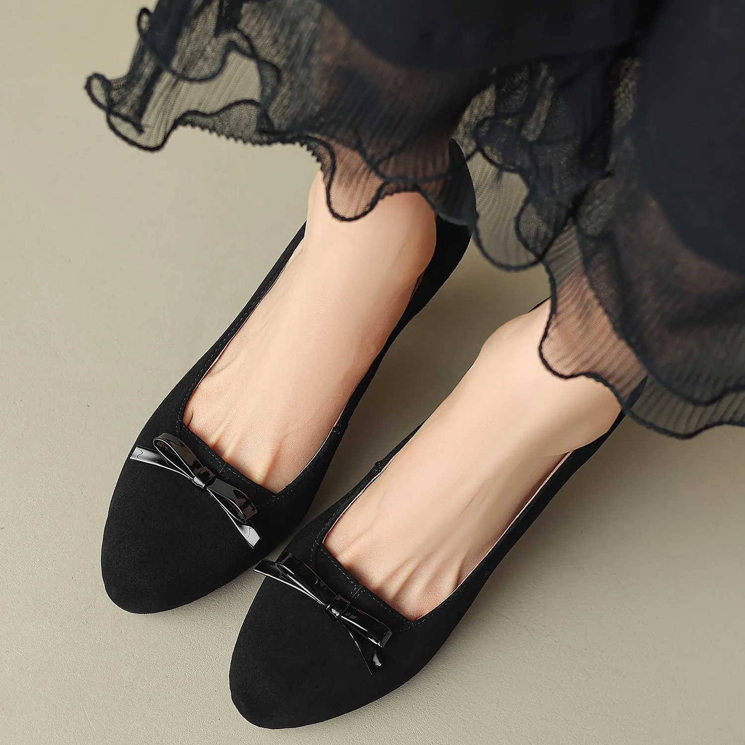 Women Round Toe Chunky Block Heel Pumps Bow Slip On Pump Shoes 3 inch Cone Heels Suede Closed Toe Bow Dress High Heels Loafers Sexy Elegant Retro Party Wedding Bridal Heels 4-11 M US