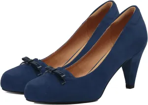 Women Round Toe Chunky Block Heel Pumps Bow Slip On Pump Shoes 3 inch Cone Heels Suede Closed Toe Bow Dress High Heels Loafers Sexy Elegant Retro Party Wedding Bridal Heels 4-11 M US
