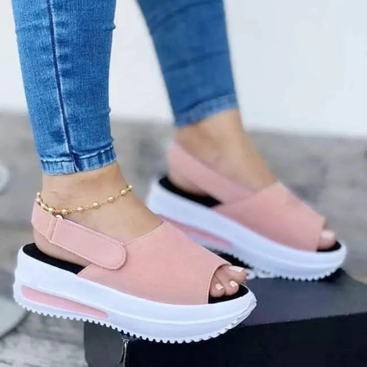 Women Sandals Comfortable Open Toe Slingback Non Slip Sandals Casual Strappy Ankle Strap Metal Buckle Espadrilles Walking Shoes Ladies Fashion Elegant Work Shoes