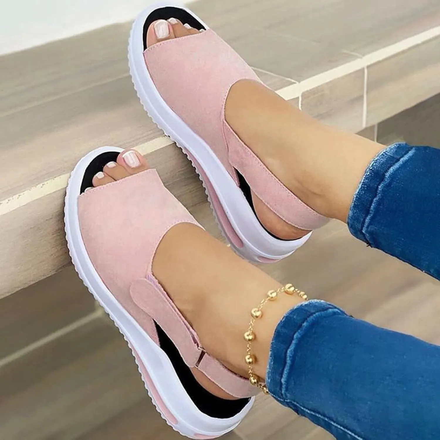 Women Sandals Comfortable Open Toe Slingback Non Slip Sandals Casual Strappy Ankle Strap Metal Buckle Espadrilles Walking Shoes Ladies Fashion Elegant Work Shoes