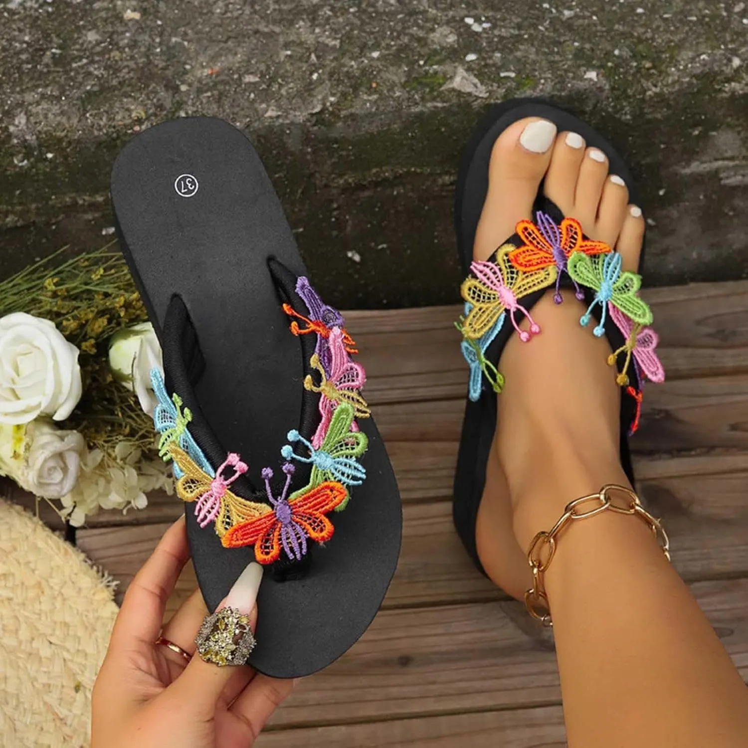 Women Summer Outdoor Flip Flops Yoga Mat Arch Support Clip Toe Slippers Thick Sole Platform Flip-Flop Sandals Beach Sandal