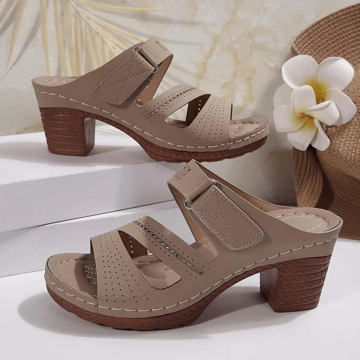 Women Summer Solid Slip On Casual Open Toe Square Heels Comfortable Beach Shoes Sandals Womens Sandals Size 8 Thongs
