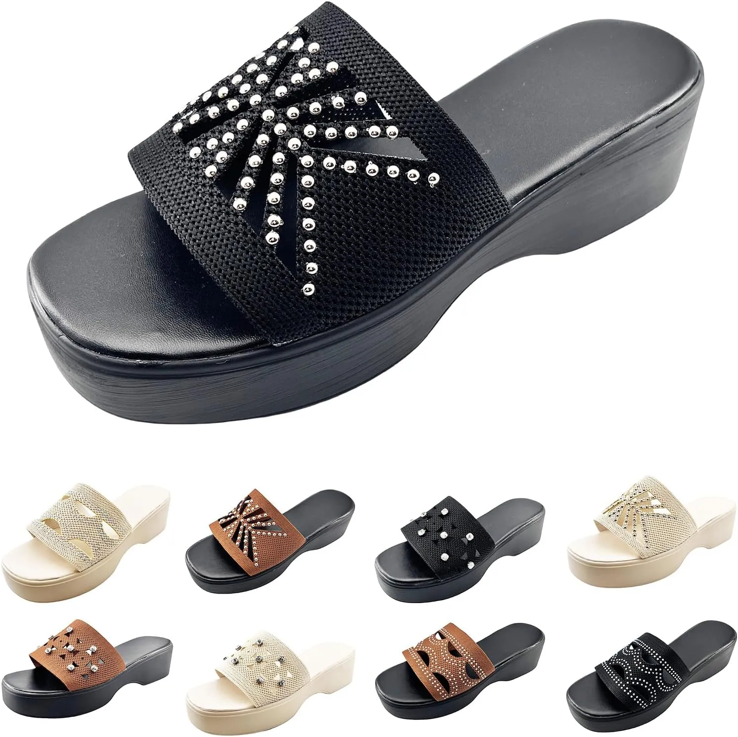 Women Wedges Platform Sandals Summer Open Toe Non Slip Slippers Breathable Knit Thick Cushion Sandals Fashion Ladies Bohemia Platform Shoes Summer Beach Casual Walking Slippers