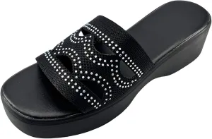 Women Wedges Platform Sandals Summer Open Toe Non Slip Slippers Breathable Knit Thick Cushion Sandals Fashion Ladies Bohemia Platform Shoes Summer Beach Casual Walking Slippers