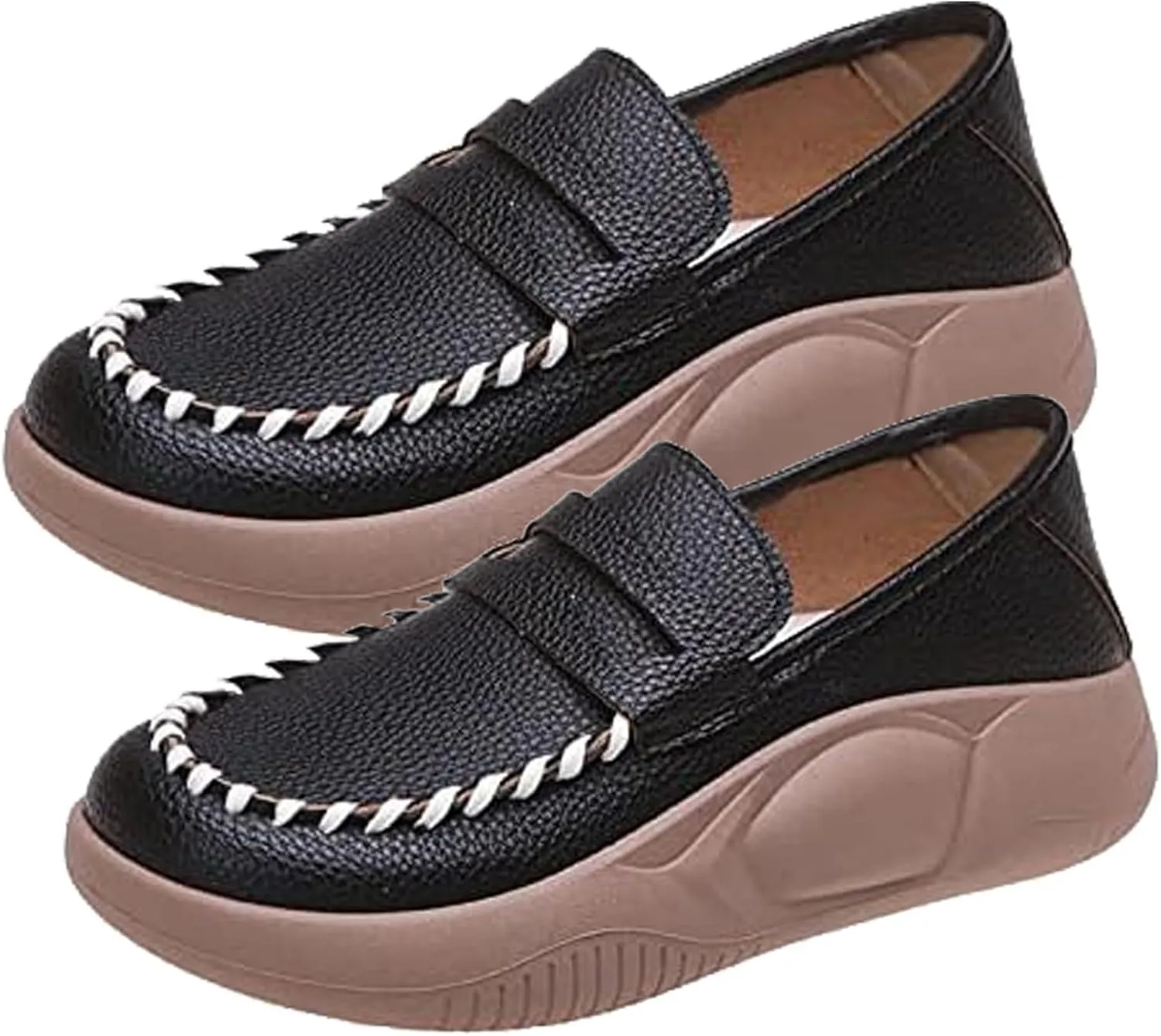 Women's Air-Cushion Orthopedic Shoes Comfort Round Toe Lightweight Soft Sole Walking Flats Casual Slip On Increase Height Platform Nurse Shoe with Arch Support