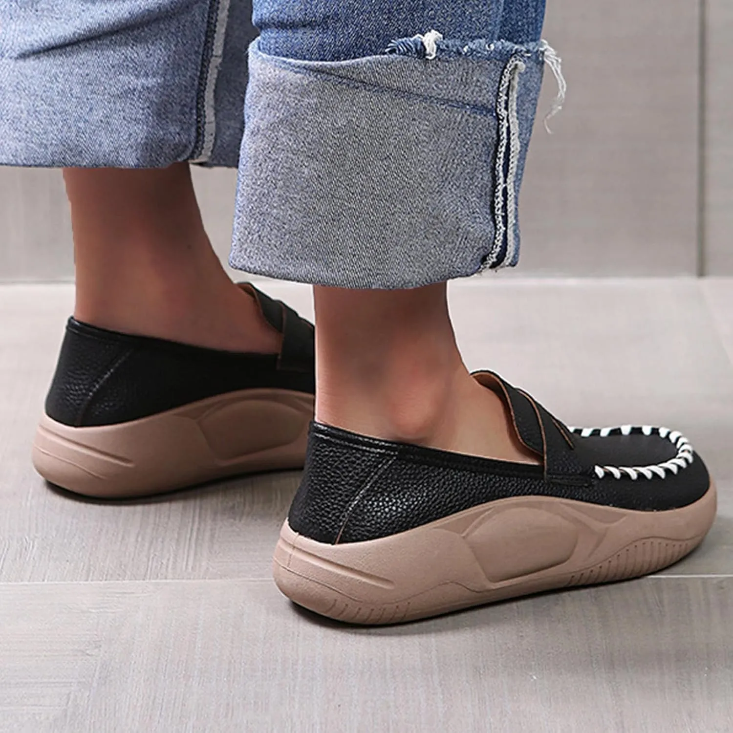 Women's Air-Cushion Orthopedic Shoes Comfort Round Toe Lightweight Soft Sole Walking Flats Casual Slip On Increase Height Platform Nurse Shoe with Arch Support