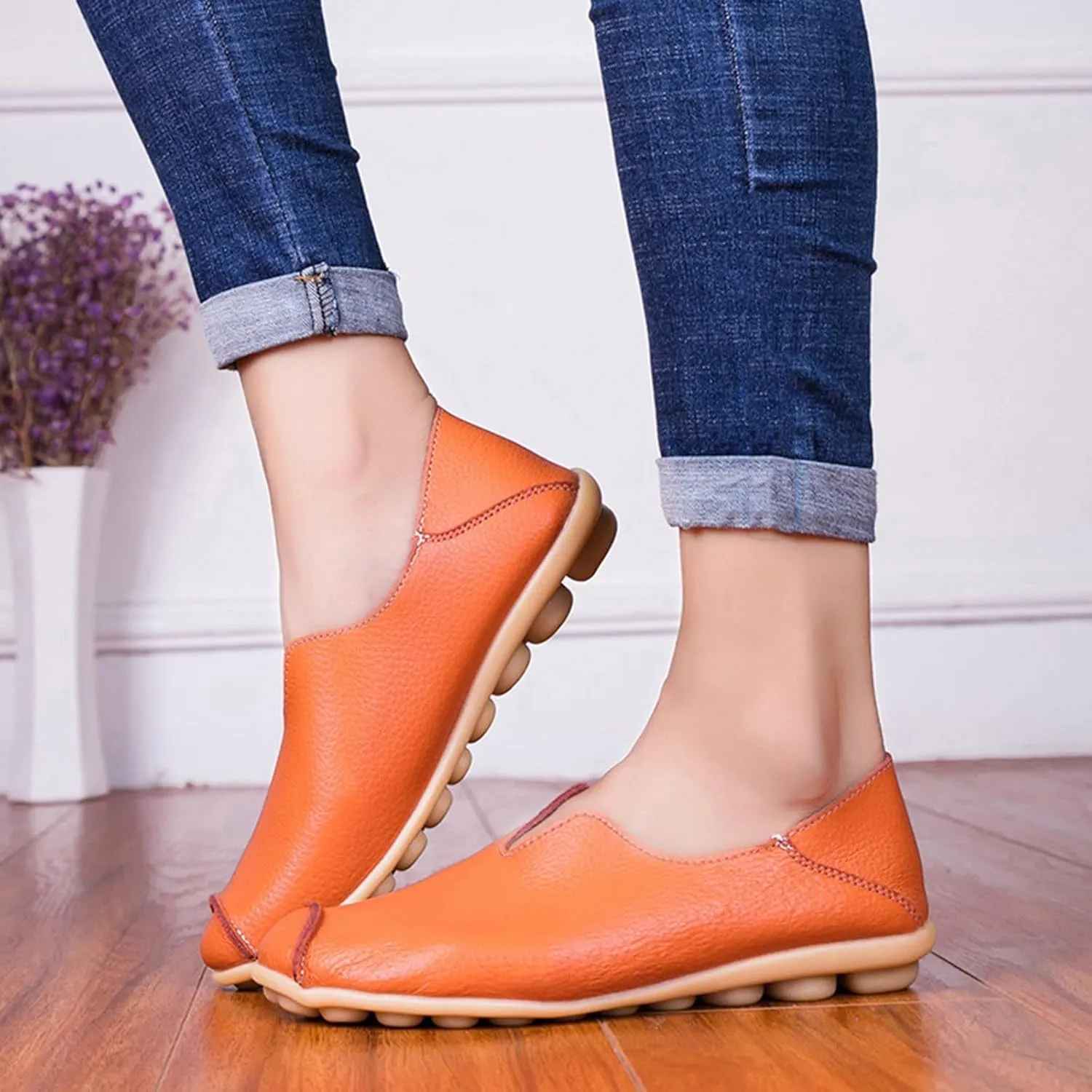 Women's Breathable Comfort Walking Office Flat Loafer Comfort Walking Slip On Flats Shoes Casual Round Toe Moccasins Driving Loafers Lightweight Breathable Comfortable Work Loafer Outdoor Going Out