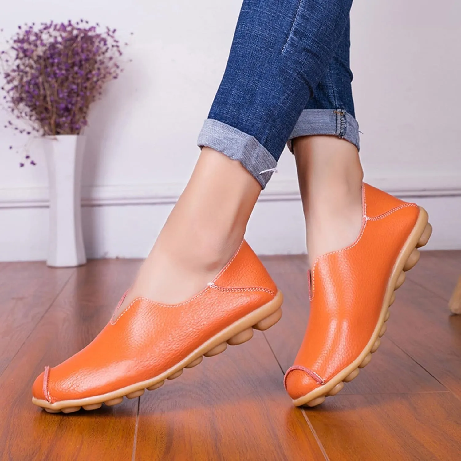 Women's Breathable Comfort Walking Office Flat Loafer Comfort Walking Slip On Flats Shoes Casual Round Toe Moccasins Driving Loafers Lightweight Breathable Comfortable Work Loafer Outdoor Going Out