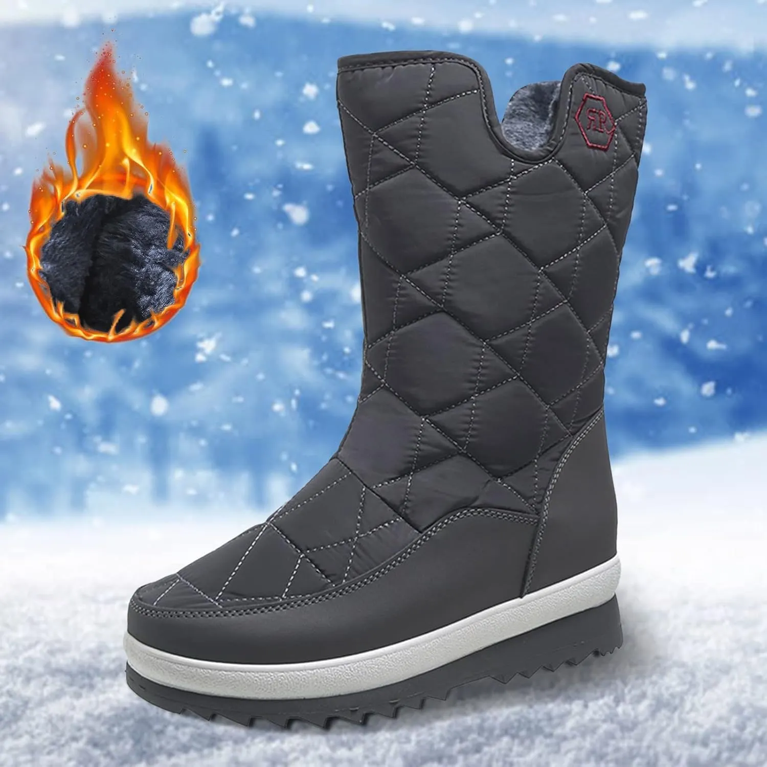 Women's Cold Proof Snow Boots Thick Bottom Non Slip Mid Calf Boots Plus Velvet Warm Boots Winter Walking Boot