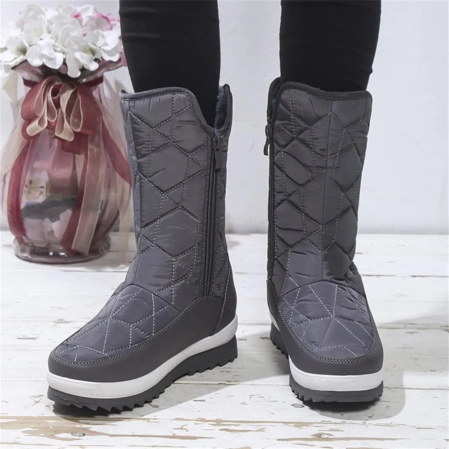 Women's Cold Proof Snow Boots Thick Bottom Non Slip Mid Calf Boots Plus Velvet Warm Boots Winter Walking Boot