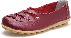 Women's Comfort Walking Casual Flat Loafer Orthopedic Breathable Leather Comfortable Hollow Soft Flats Sandals Vacation Walking Shoes Women Slip-On Indoor Outdoor