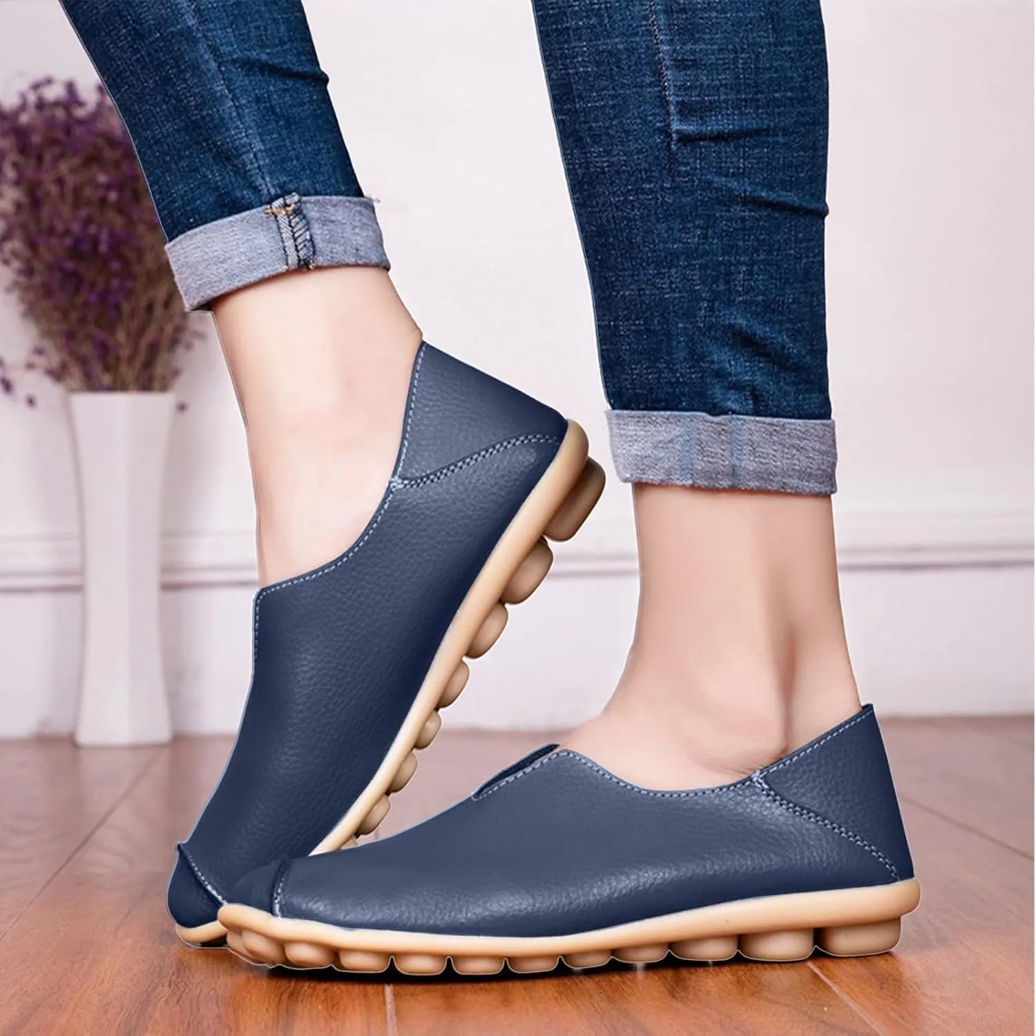 Womens Comfortable Loafers Round Toe Moccasins Driving Slip On Flat Shoes Casual Dressy Comfort Walking Boat Shoe