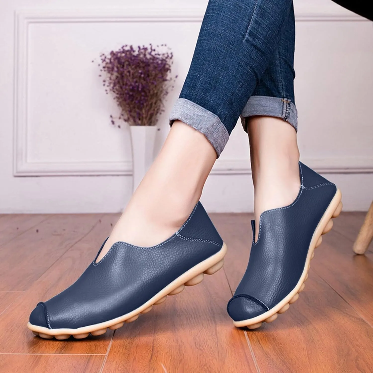 Womens Comfortable Loafers Round Toe Moccasins Driving Slip On Flat Shoes Casual Dressy Comfort Walking Boat Shoe