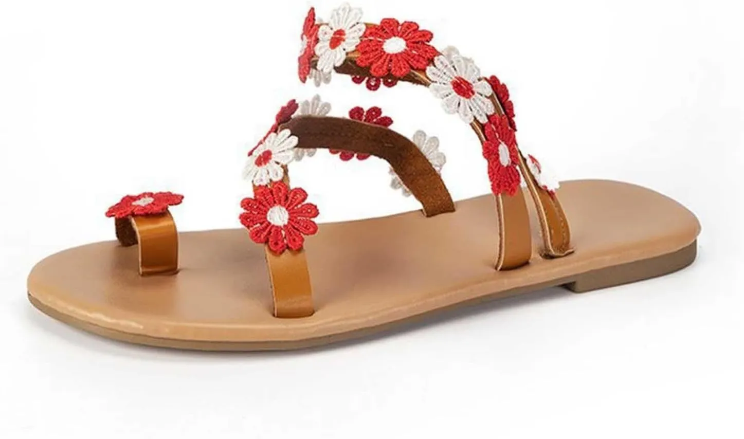 Womens Ethnic Style Beach Sandals Summer Dressy Boho Vacation Flats Trendy Flower Decor Clip Toe Sandal Flip Flops