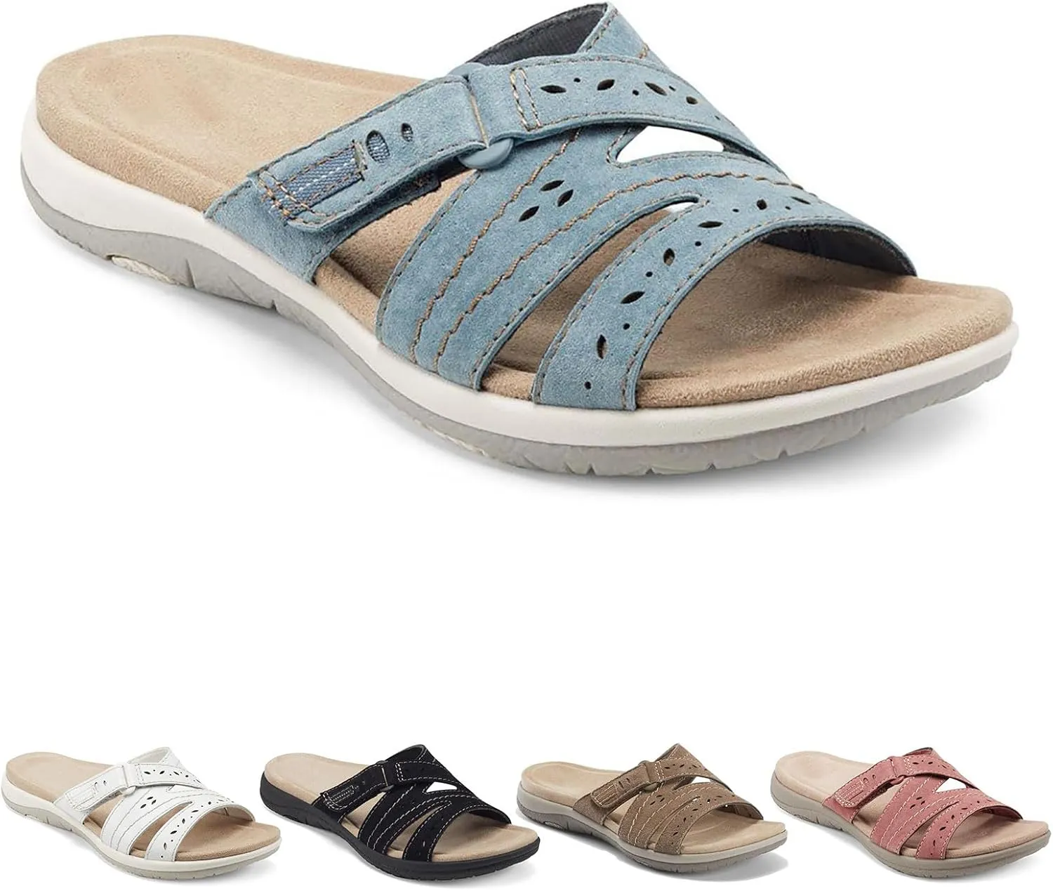 Womens Fashion Orthotic Slides Ladies Lightweight Slip Resistant Everyday Sandal Plantar Fasciitis Arch Support Comfortable Flats