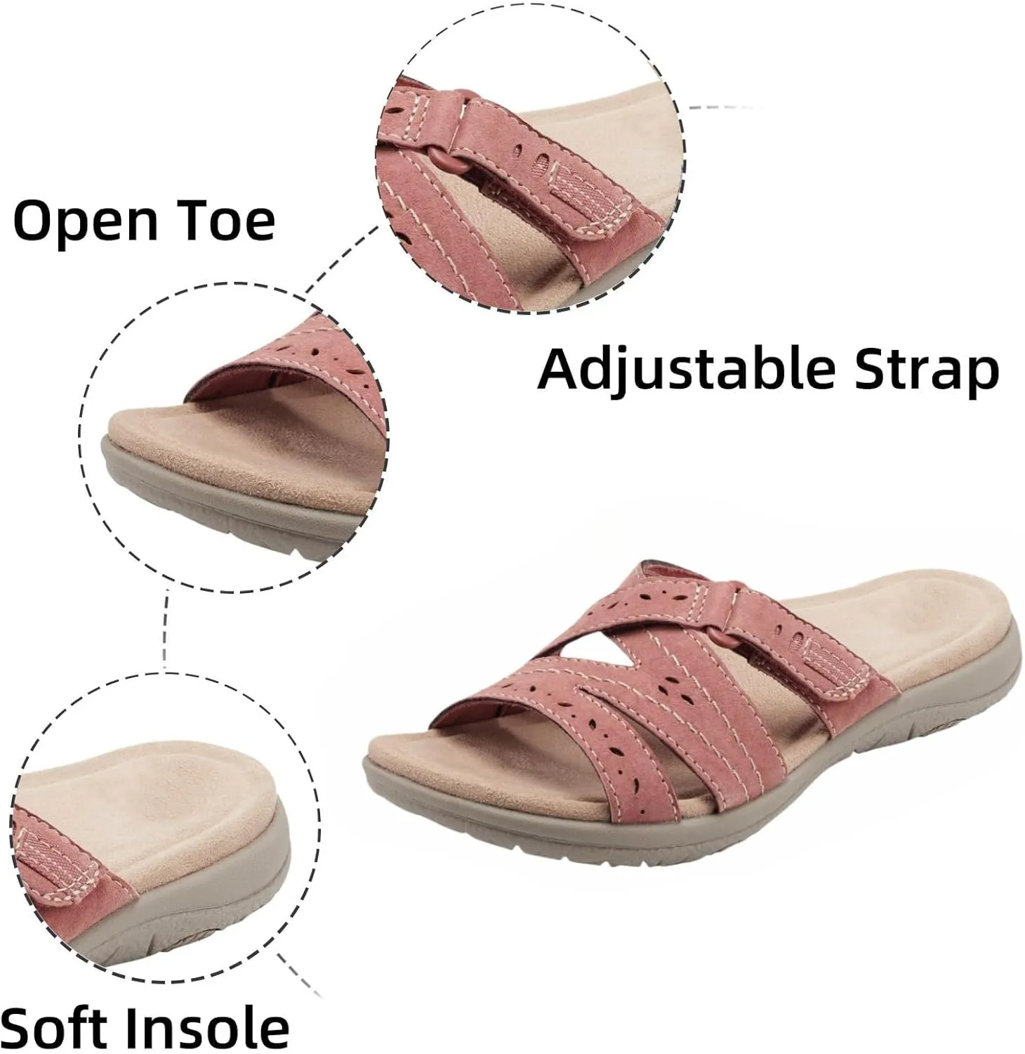 Womens Fashion Orthotic Slides Ladies Lightweight Slip Resistant Everyday Sandal Plantar Fasciitis Arch Support Comfortable Flats