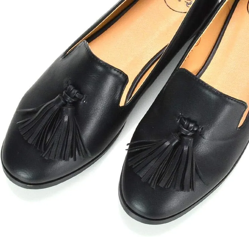 Womens Flat Penny Loafers Ladies Slip On Tassel Detail Smart Formal Mocassins Shoes