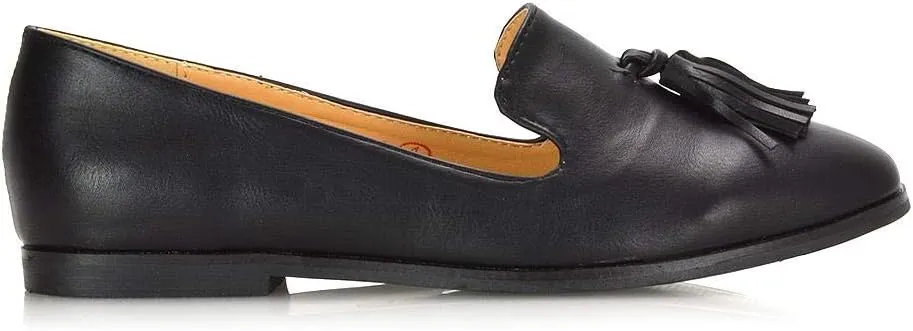 Womens Flat Penny Loafers Ladies Slip On Tassel Detail Smart Formal Mocassins Shoes