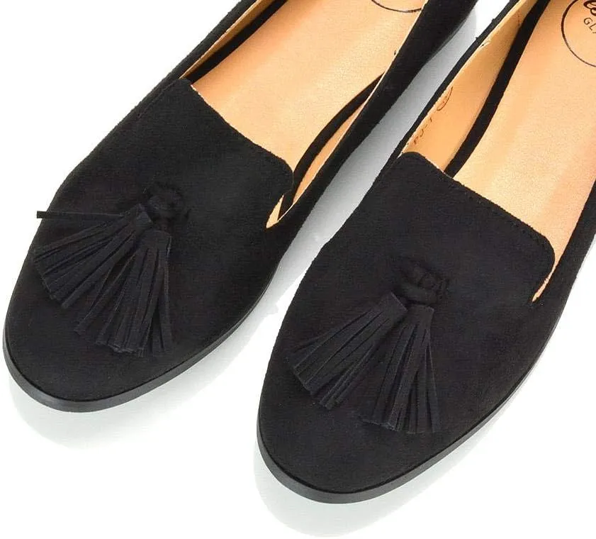Womens Flat Penny Loafers Ladies Slip On Tassel Detail Smart Formal Mocassins Shoes