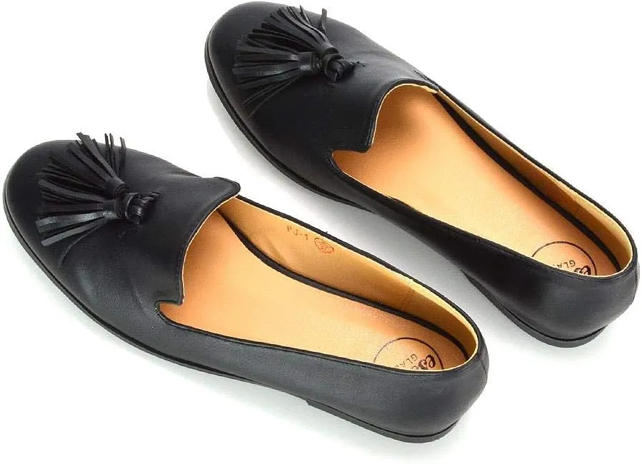 Womens Flat Penny Loafers Ladies Slip On Tassel Detail Smart Formal Mocassins Shoes
