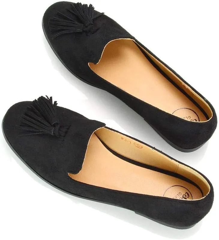 Womens Flat Penny Loafers Ladies Slip On Tassel Detail Smart Formal Mocassins Shoes