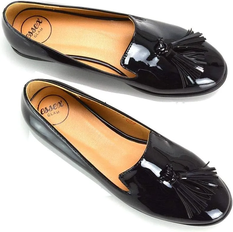 Womens Flat Penny Loafers Ladies Slip On Tassel Detail Smart Formal Mocassins Shoes
