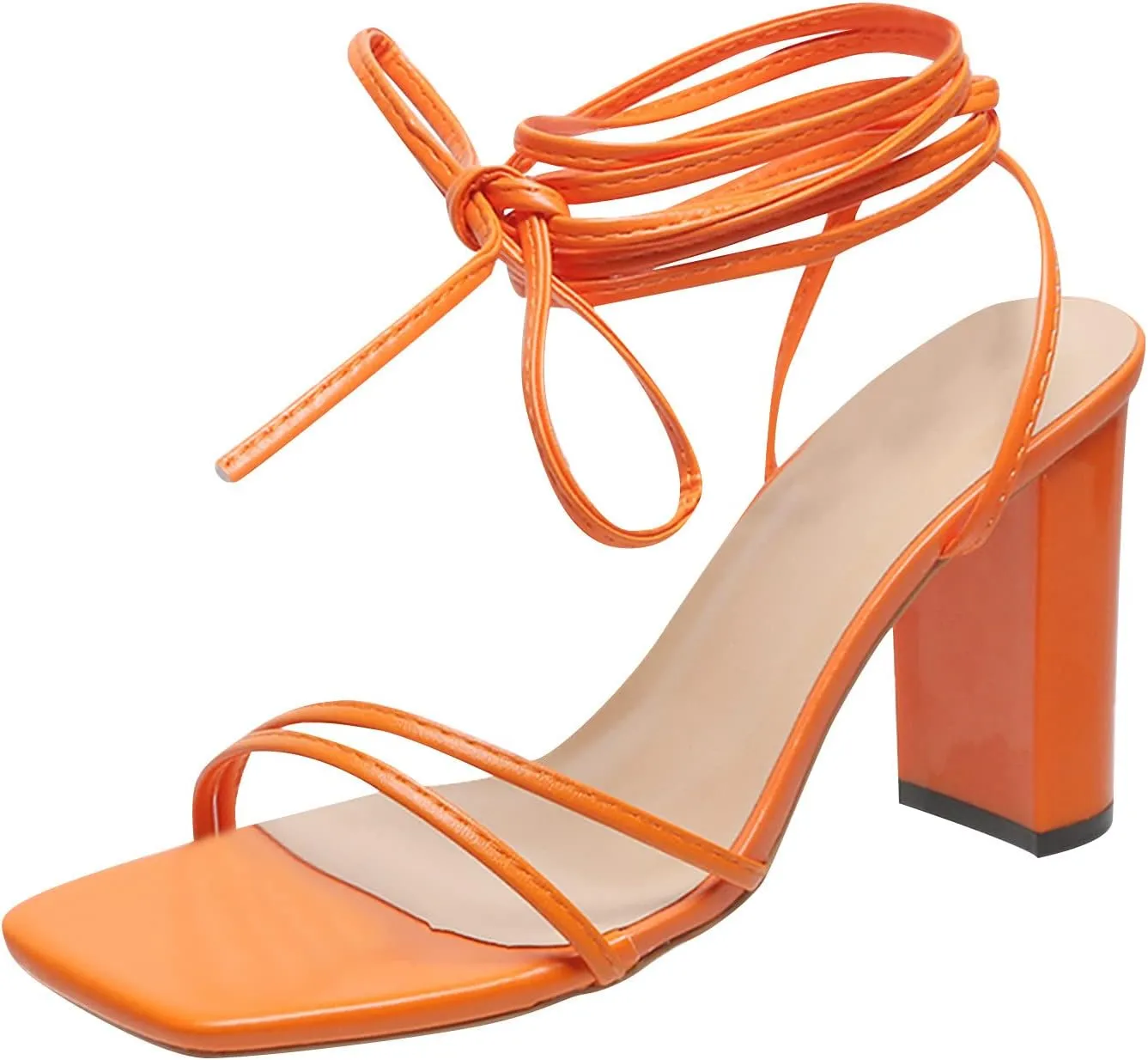 Women's Heels Chunky Block Strappy Square Open Toe Sandals Ankle Buckle Heeled Sandals Wedding Party Dress Shoes