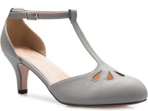 Women's Kitten Low Heels T-Strap Pumps - Adorable Vintage Retro Shoes with T Strap - Unique Upper Cut Out Design