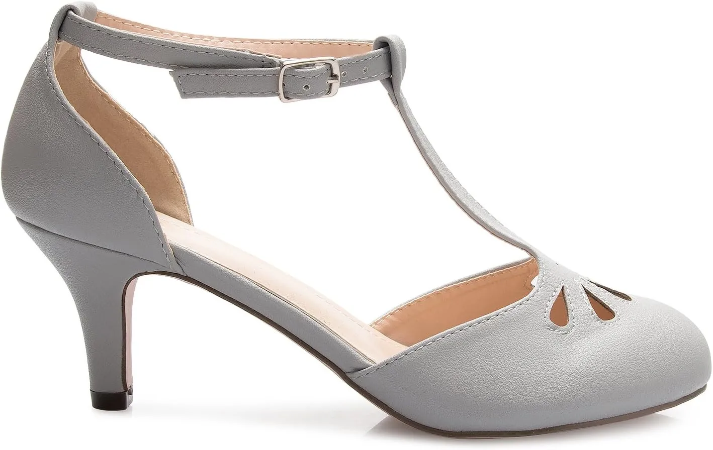 Women's Kitten Low Heels T-Strap Pumps - Adorable Vintage Retro Shoes with T Strap - Unique Upper Cut Out Design