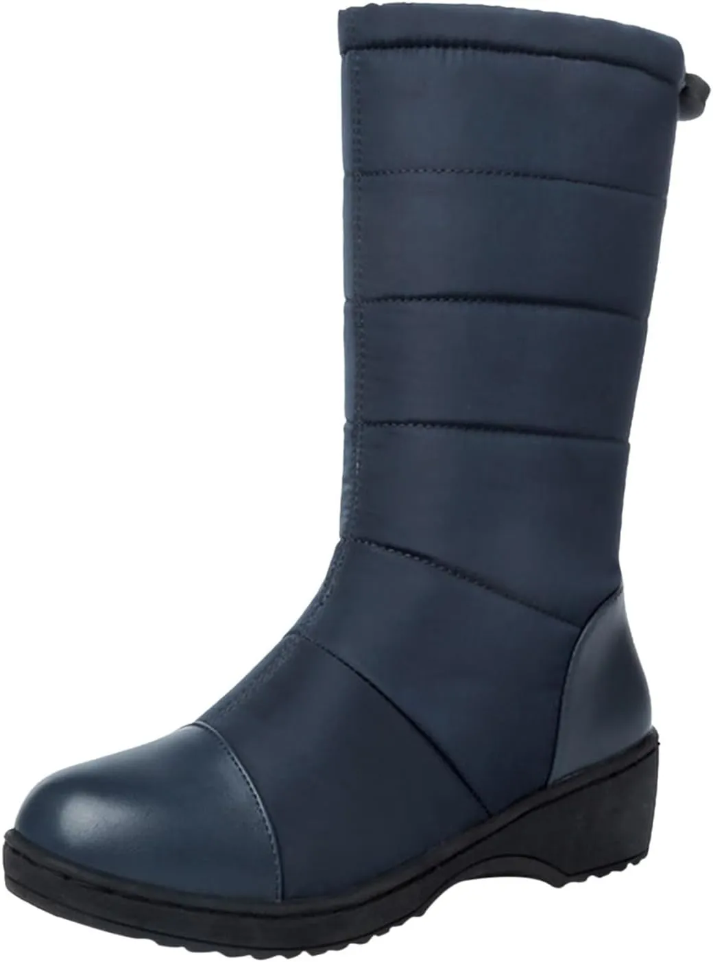 Women's Mid Calf Boots Fleece Lined Warm Snow Boots Solid Insulated Snow Boots Outdoor Leather Winter Boots