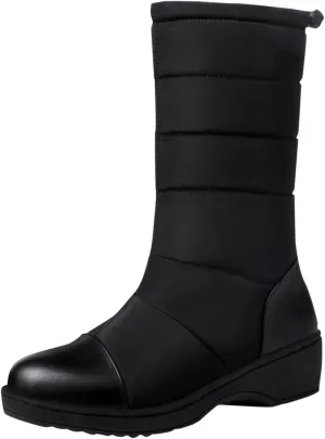 Women's Mid Calf Boots Fleece Lined Warm Snow Boots Solid Insulated Snow Boots Outdoor Leather Winter Boots
