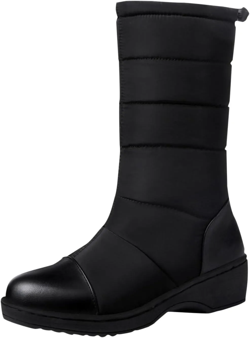 Women's Mid Calf Boots Fleece Lined Warm Snow Boots Solid Insulated Snow Boots Outdoor Leather Winter Boots